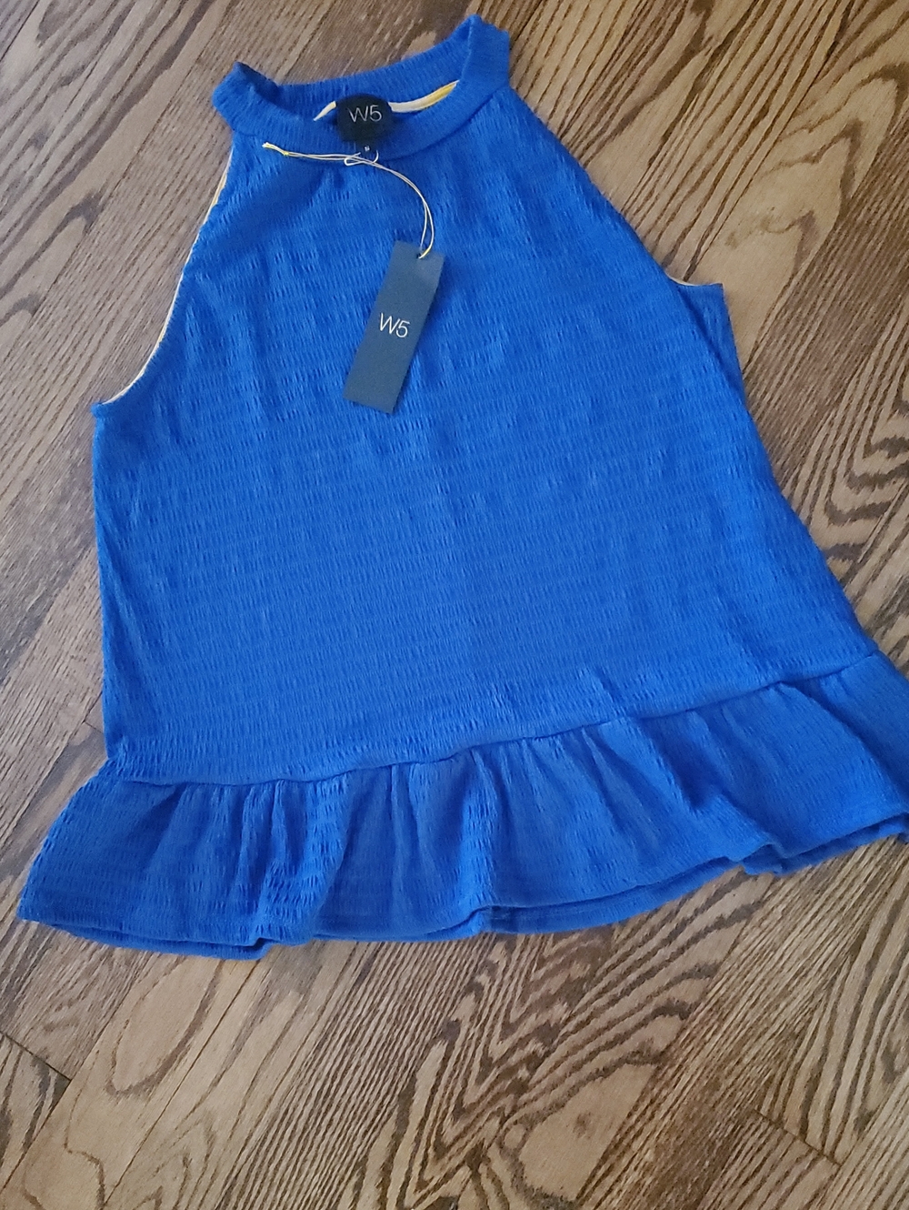 W5 Royal Blue Sleeveless Ruffle-Hem Mock Neck Tank